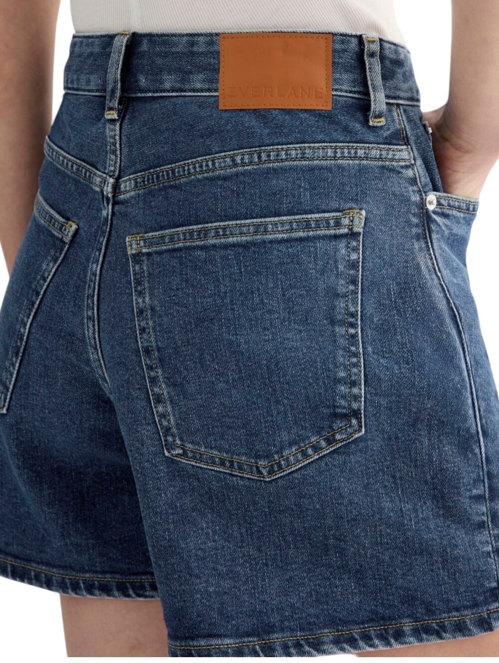 Everlane Blue Denim Shorts A-Line High Rise Ocean Medium Wash Size 29R - Picture 2 of 10